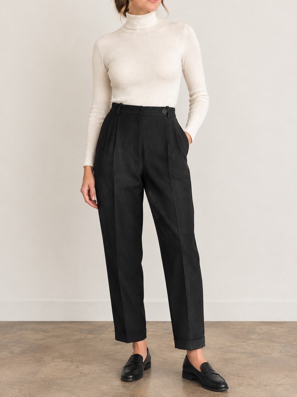 Vintage Austin Reed 100% Worsted Wool Women Black Pleated Wide Leg Pants 14